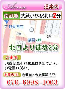 道のご案内：武蔵小杉駅北口から徒歩２分の便利な場所にあります。